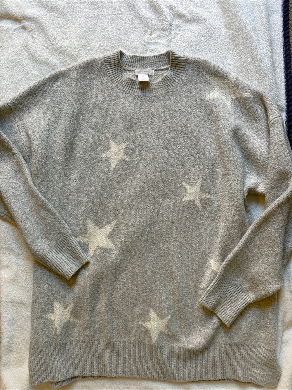 Christian Siriano Grey Crewneck Sweater White Star Motif super soft nwot sku16